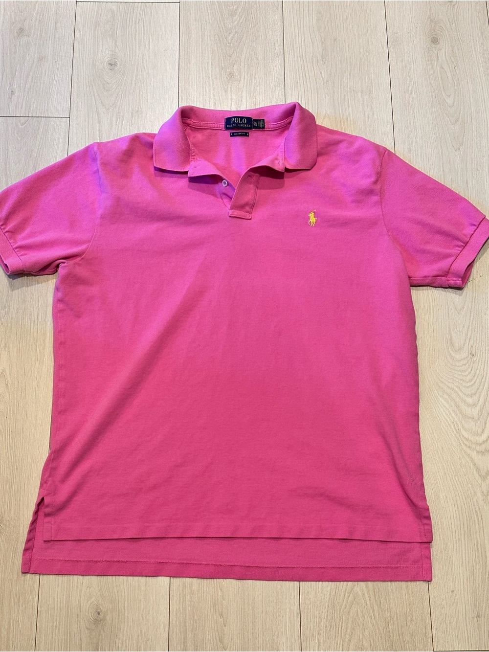 Polo by Ralph Lauren Men’s Hot Pink Polo with Yellow Logo